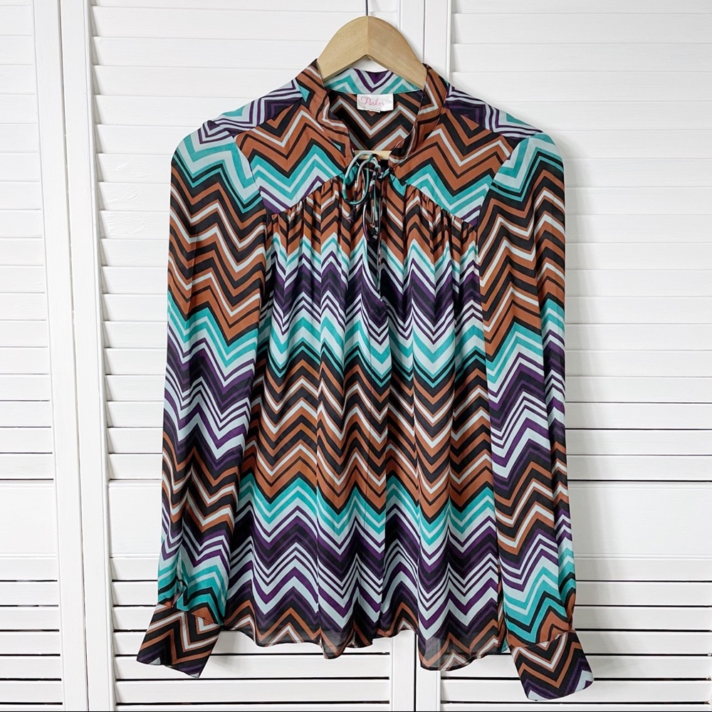 ⭐️3/$15 Parker zigzag silk tie-neck blouse